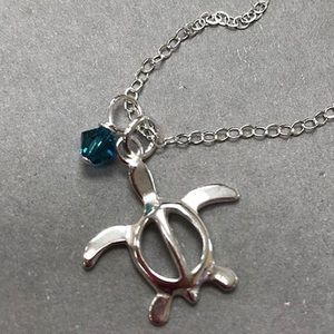 Sterling Silver & Crystal Sea Turtle Charm Necklace-boutique